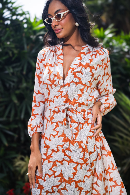 Jaipur Rose Long-Slit Maxi Dress