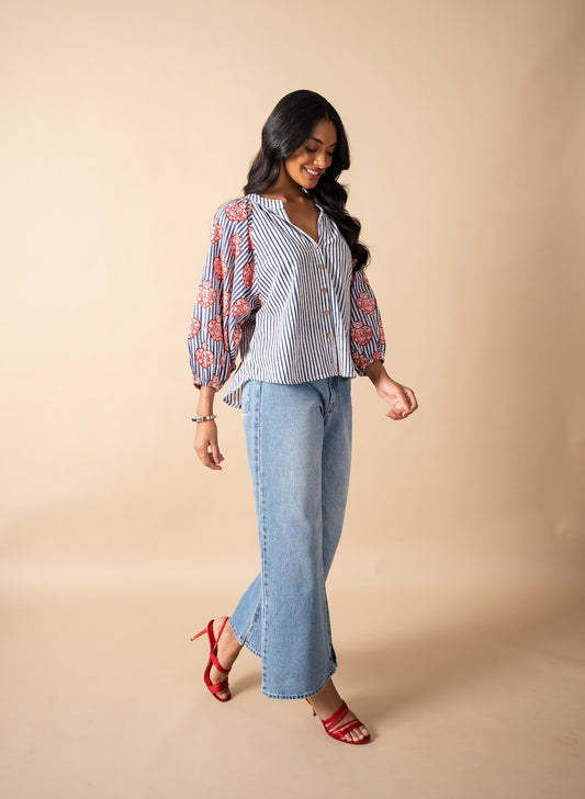 Pomegranate Balloon Sleeve Blouse