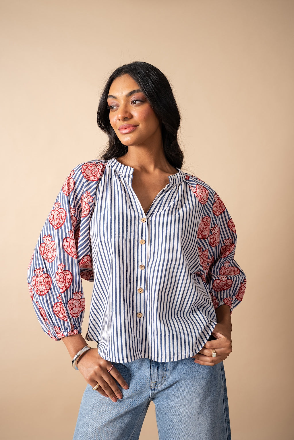 Pomegranate Balloon Sleeve Blouse