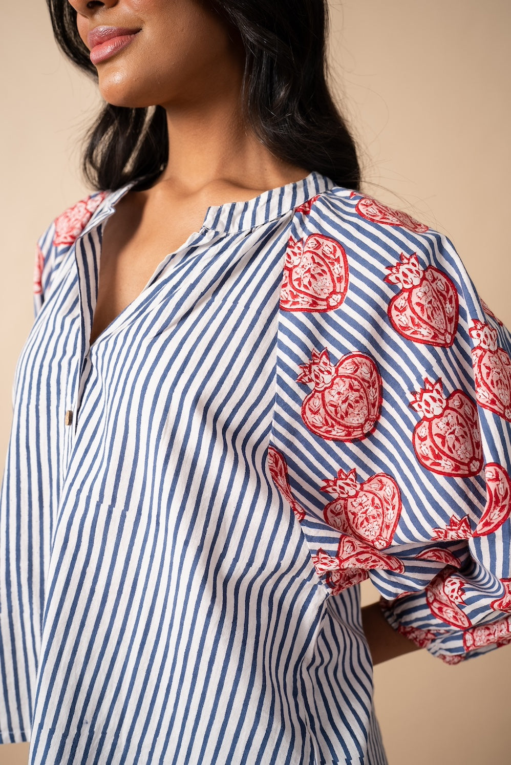Pomegranate Balloon Sleeve Blouse