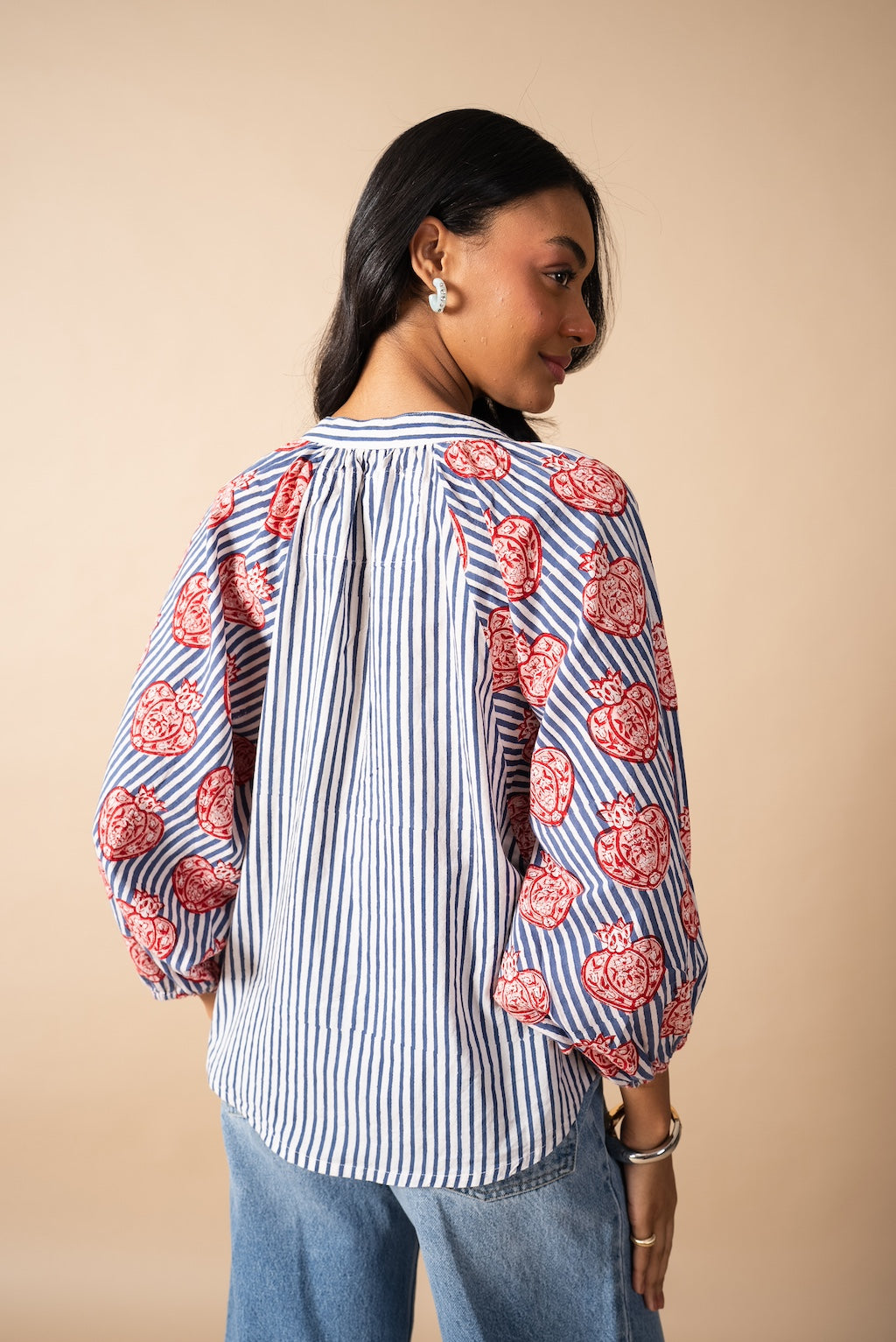 Pomegranate Balloon Sleeve Blouse