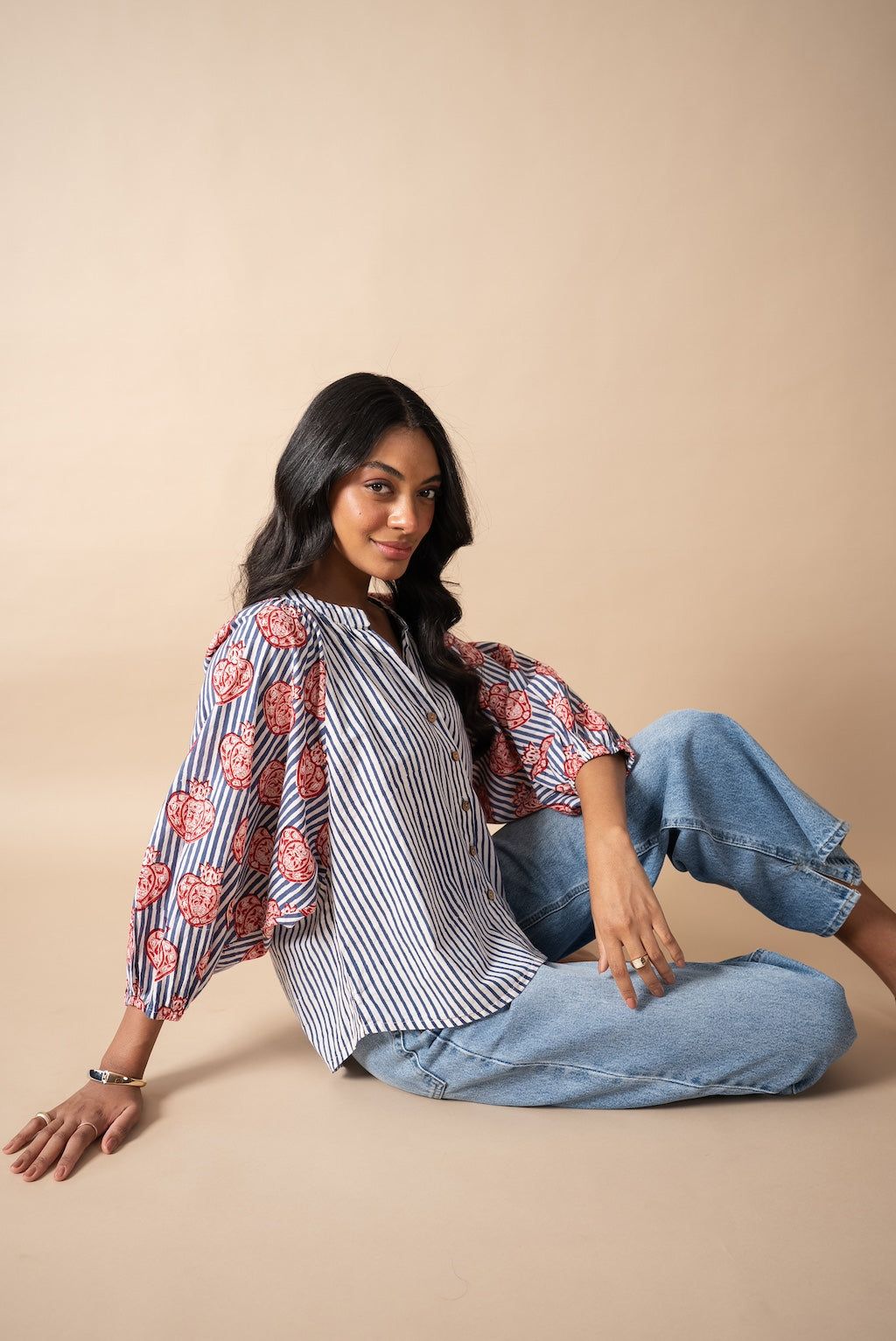 Pomegranate Balloon Sleeve Blouse