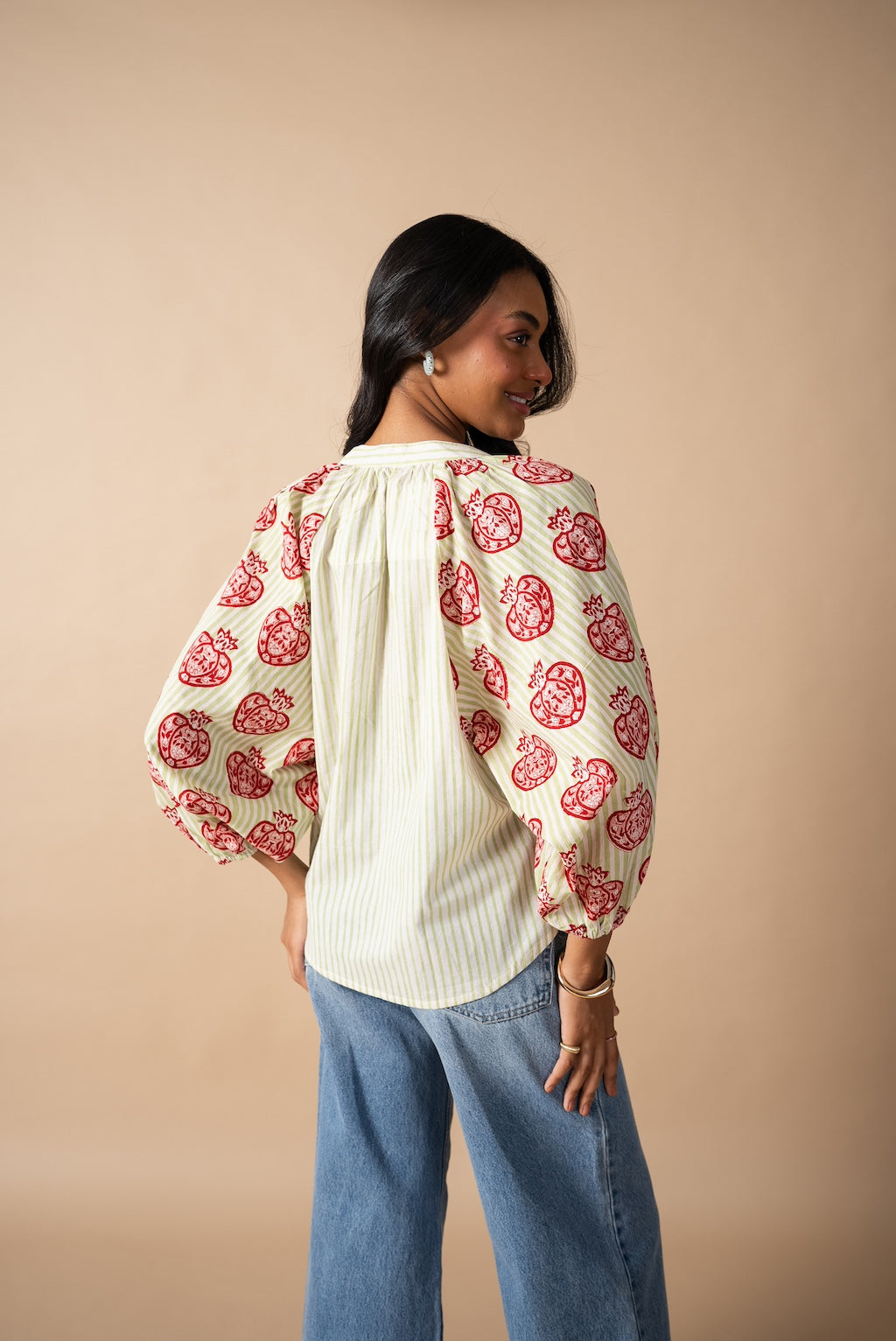 Pomegranate Balloon Sleeve Blouse