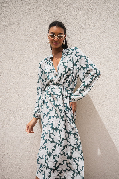 Jaipur Rose Long-Slit Maxi Dress