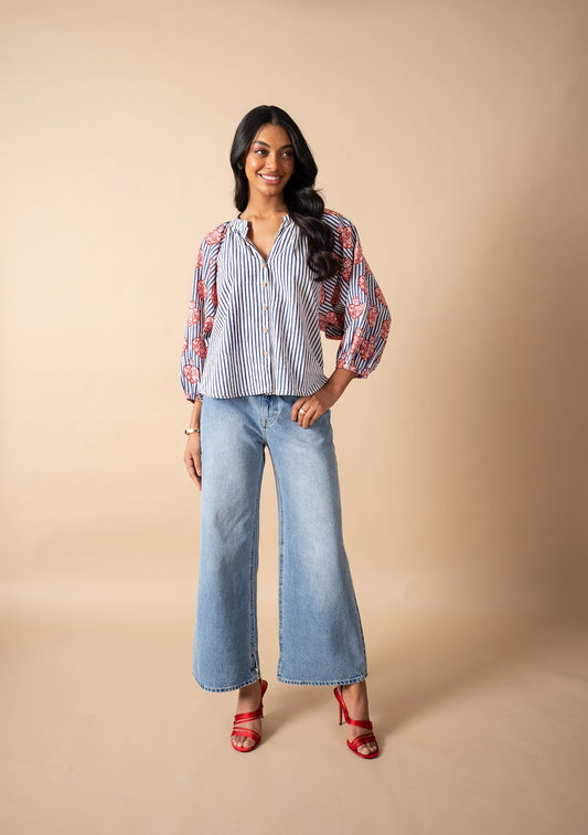 Pomegranate Balloon Sleeve Blouse