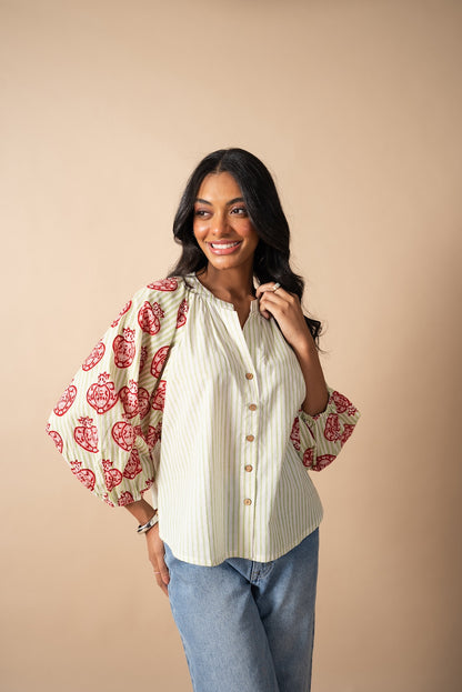 Pomegranate Balloon Sleeve Blouse